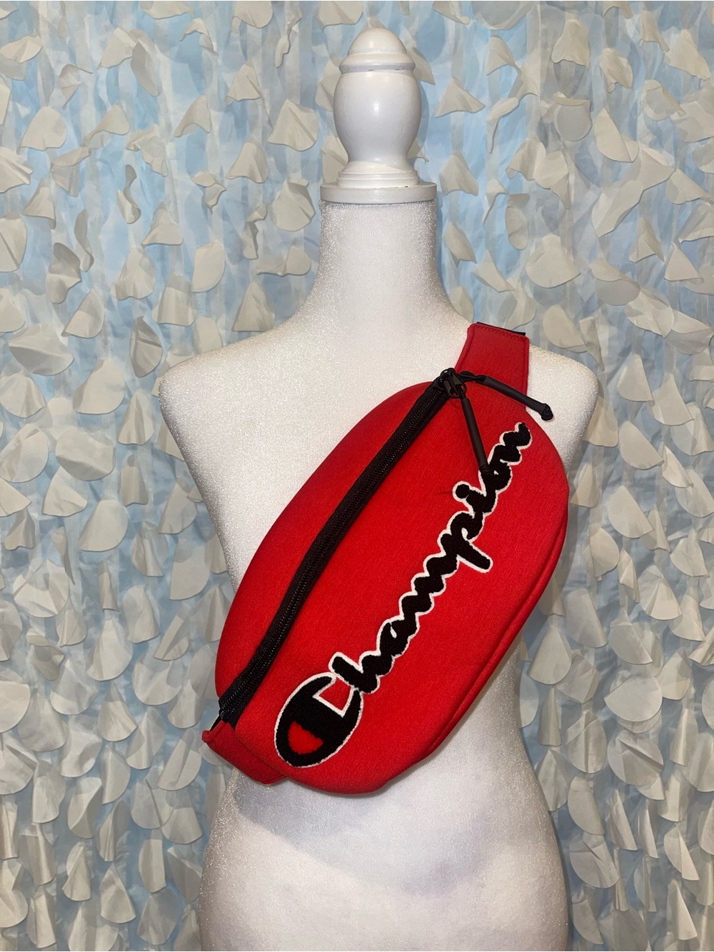 Champion Red Crossbody Waist Bag with Black Zippers